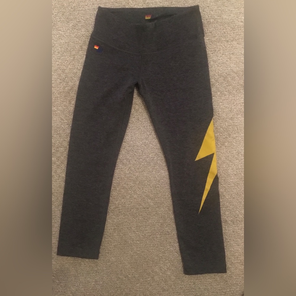 Aviator Nation Lightning Bolt Charcoal Gray Cropped Leggings- SZ Small